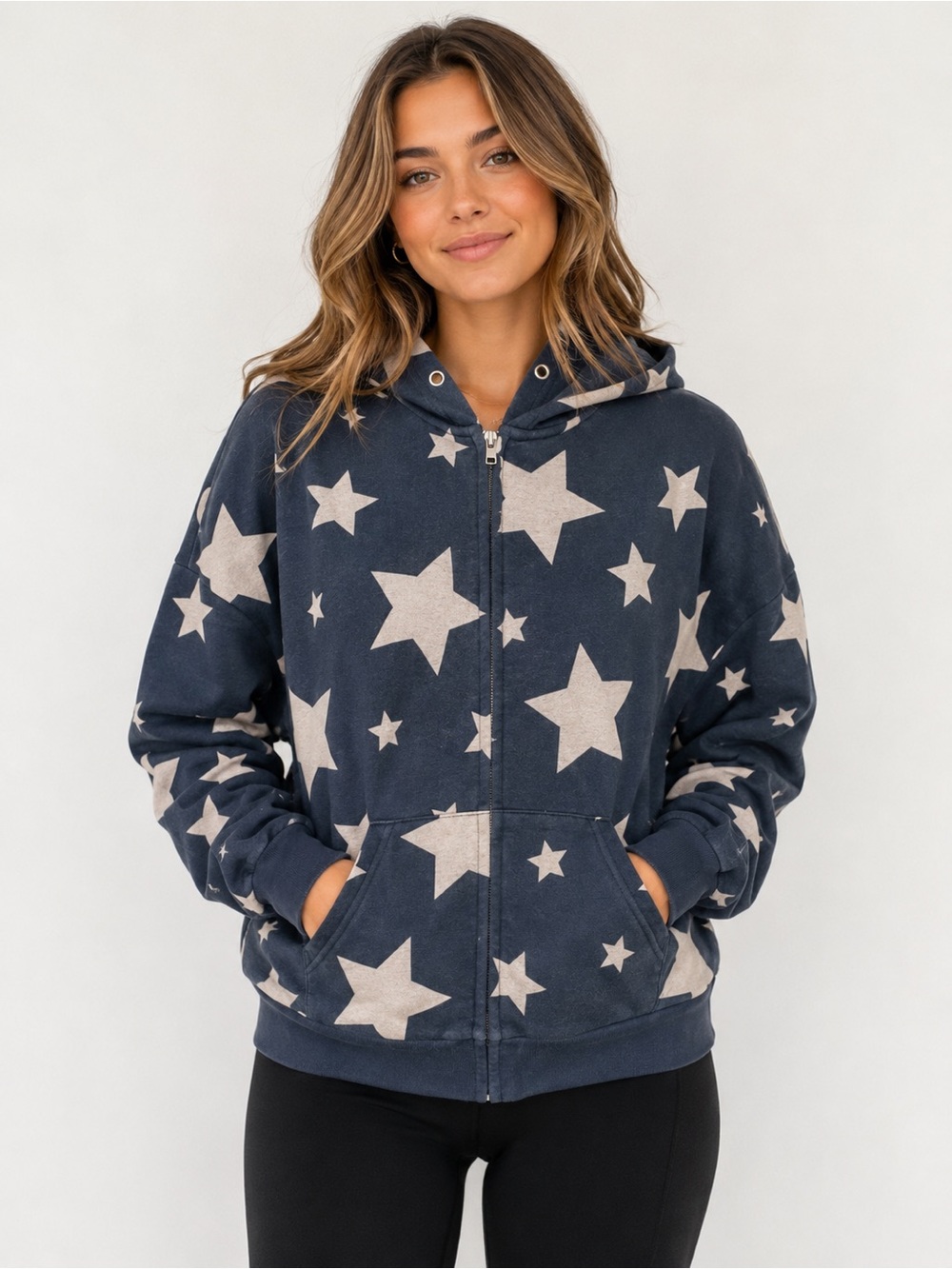 Social Collision Star Hoodie S/M Y2K Grunge Soft Graphic Zip Up